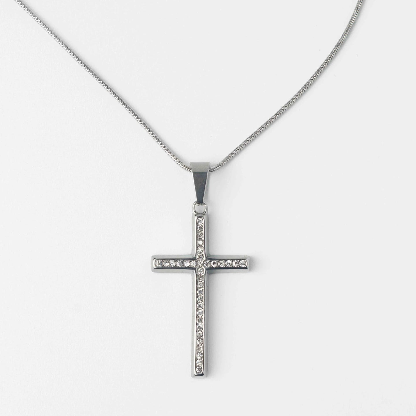 Crystal stainless steal silver cross necklace